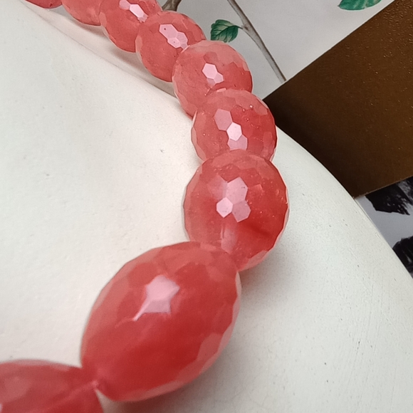 Strawberry Quartz Facet Bead Collar Necklace 17" + 3" extender - Picture 3 of 8